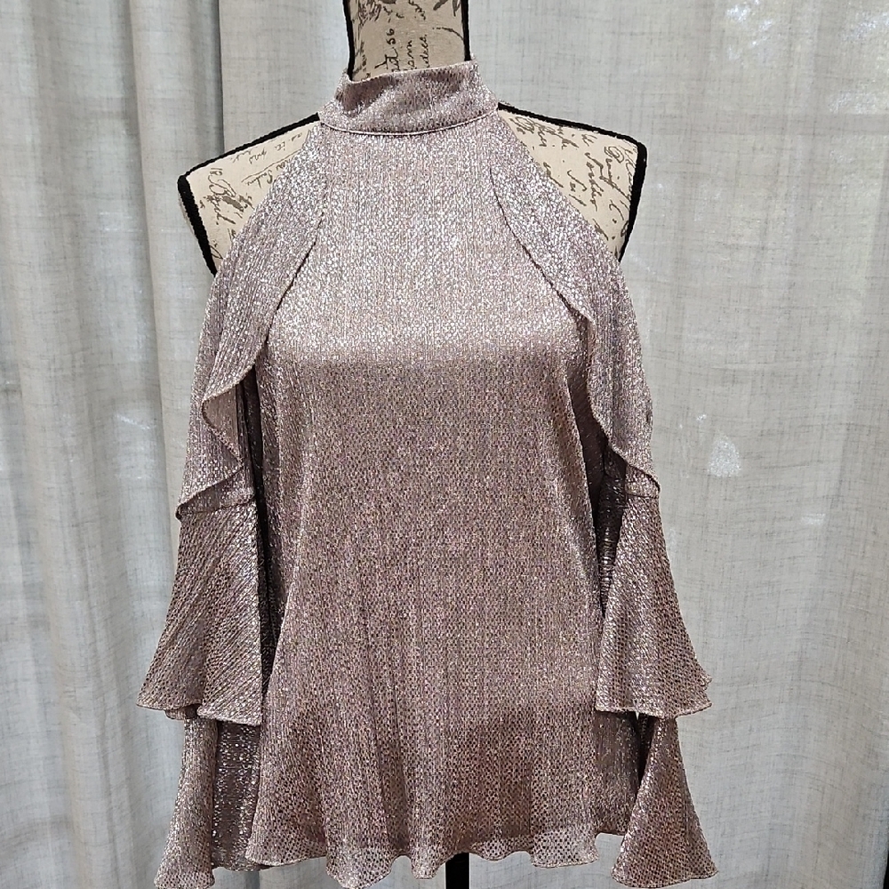 Parker Shimmering Silver Long Sleeve Cut Out Top. Fab Sleeves!